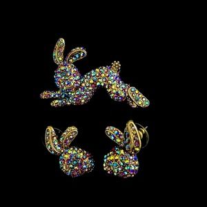 Heidi Daus Bunny Crystal Pin and Earrings Set